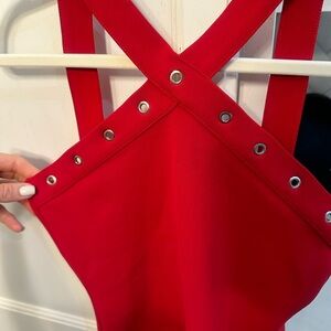 Zara Crimson Red Bodysuit with Grommet Strap Detail